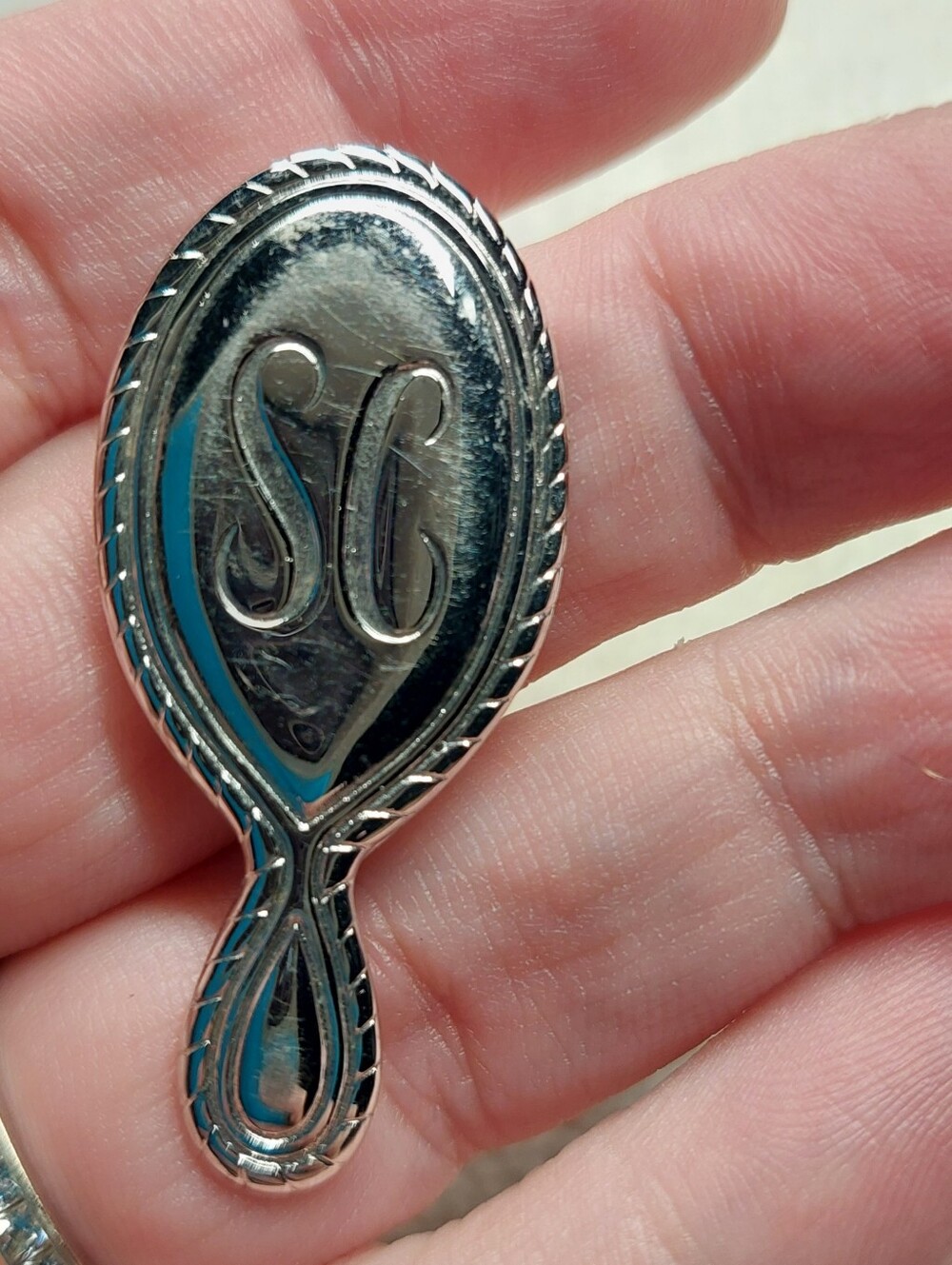 Sarah Coventry Sterling Silver Monogram Hand Mirror Pendant - Silver SC Initial